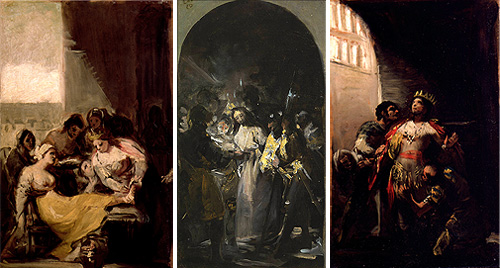 Tres bocetos de Goya muy similares. Los laterales del Museo Lázaro Galdiano y el central del Museo del Prado.