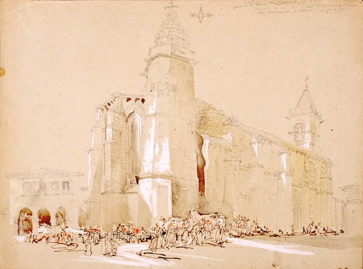 "Vista de la iglesia de Santiago de Betanzos" Dibujo de J. P. Villaamil. Museo Lázaro Galdiano. Hacer click para ver a mayor tamaño