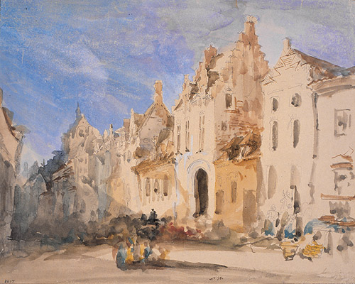 Calle Diest en Lovaina (Bélgica). Acuarela de Jenaro Pérez Villaamil en el Museo Lázaro Galdiano