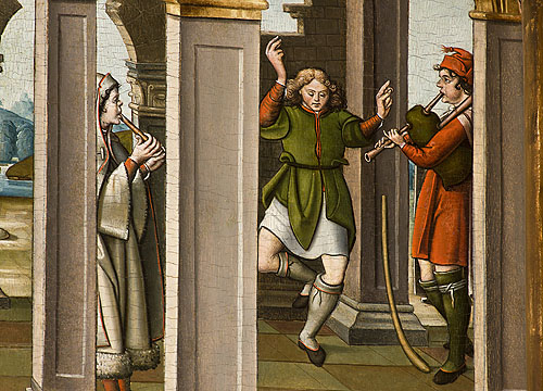 Detalle de obra del Maestro de Astorga (nº inv. 3014) con representación de instrumentos musicales antiguos. Museo Lázaro Galdiano. Foto © Selenio 2012