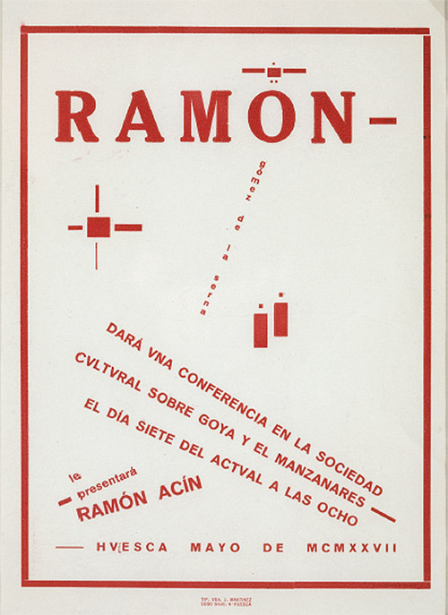 Ramón Acín: Cartel de la conferencia de Gómez de la Serna en Huesca, 1927. (Foto: F. Alvira. Museo de Huesca)