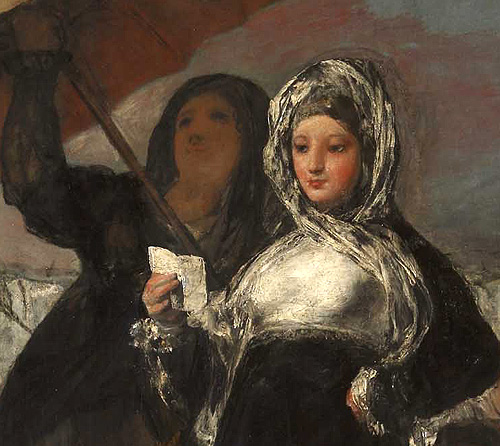 Detalle central del lienzo de Goya "Las jóvenes o La carta". Obra invitada en el Museo Lázaro Galdiano