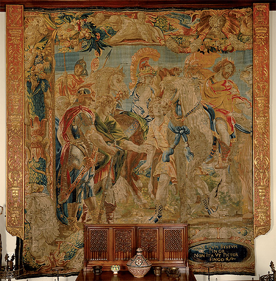 "Alejandro recibe la rendición de la ciudad". Serie de la Historia de Alejandro. Marcas del tapicero Jacques I Geubels o su viuda. Bruselas, ca. 1623-1629. Instituto Valencia de Don Juan, Madrid
