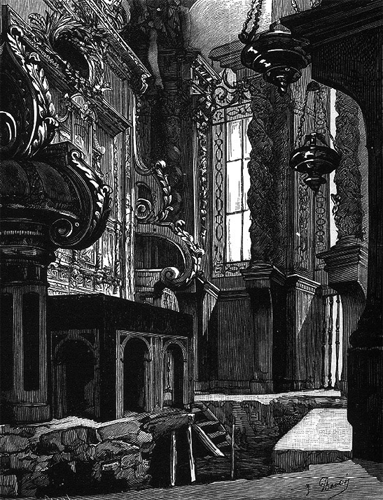 La mesa del trasaltar antes de su desmontaje y destrucción ("La Ilustración Gallega y Asturiana", 1879, 91)