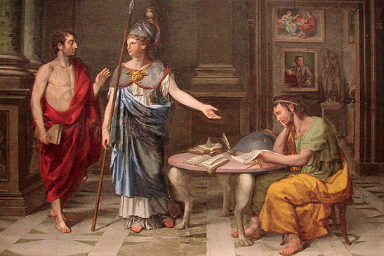 Francisco Javier Ramos: "Encuentro entre dos filósofos presidido por Minerva", 1785. Palazzo di Spagna, Roma.