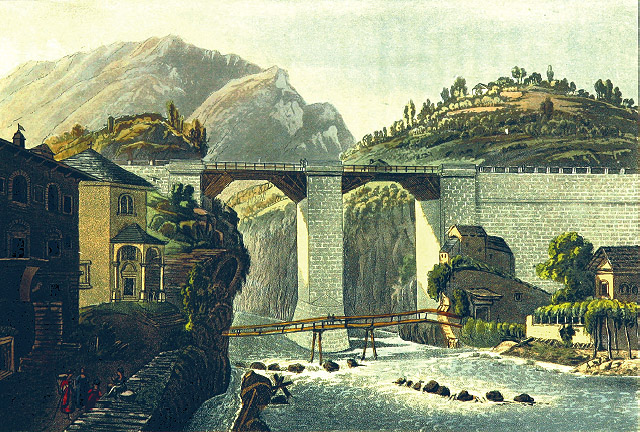 RUDOLPH ACKERMANN (A PARTIR DE GABRIEL LORY): Puente de Crevola, 1818.
