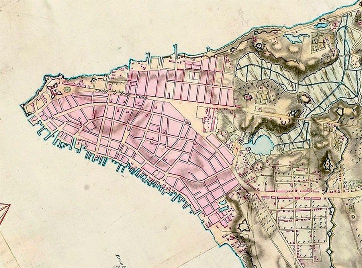 Detalle de Nueva York en el "British Headquarters Map". Recorte de la imagen original proporcionada por "The National Archives", Londres.