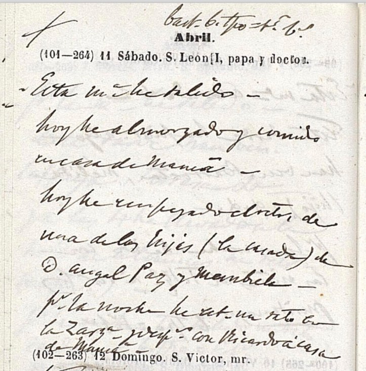 Agenda de Federico de Madrazo. 11 de abril de 1863. Museo del Prado