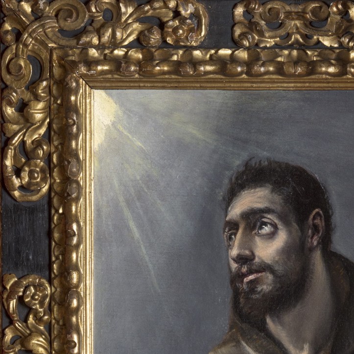Marco barroco español de principios del siglo XVII. Madera tallada, policromada y dorada. Obra "San Francisco" de El Greco (1577-1580).