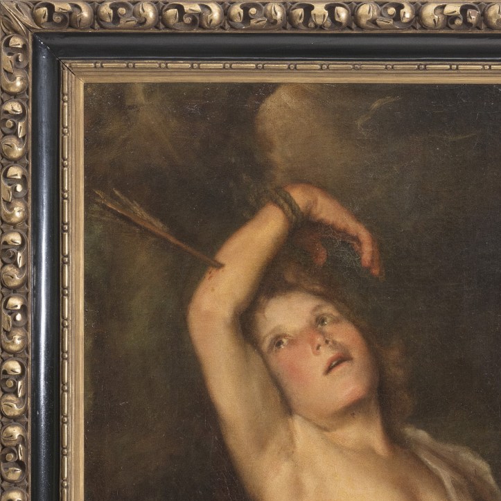 La llamada "moldura Lázaro" de Antonio Roselló (atrib.). Madrid, primer tercio del siglo XX. Madera tallada, policromada y dorada. Obra: "San Sebastián" de Escuela madrileña (1660-1690). 