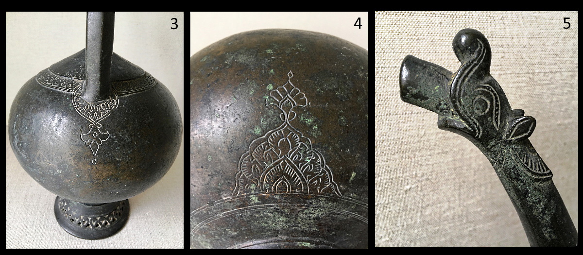 3, 4 y 5.- Detalles del aguamanil persa del Museo Lázaro Galdiano