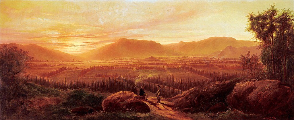 Antonio Smith: "Puesta de sol en las cordilleras de Peñalolén", ca. 1875. Colección V. Unzurrunzaga Gazmuri, Santiago, Chile.