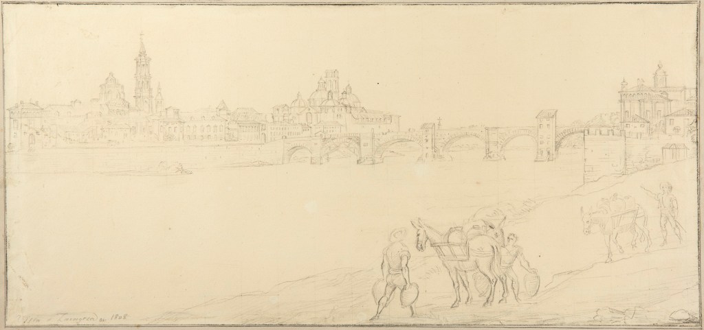 Fig. 3. Fernando Brambila y Juan Gálvez. Vista de Zaragoza. 1808. Lápiz negro sobre papel. Inscripción: “Vista de Zaragoza en 1808”. Procede de la Colección V. Carderera. Inv. 9750