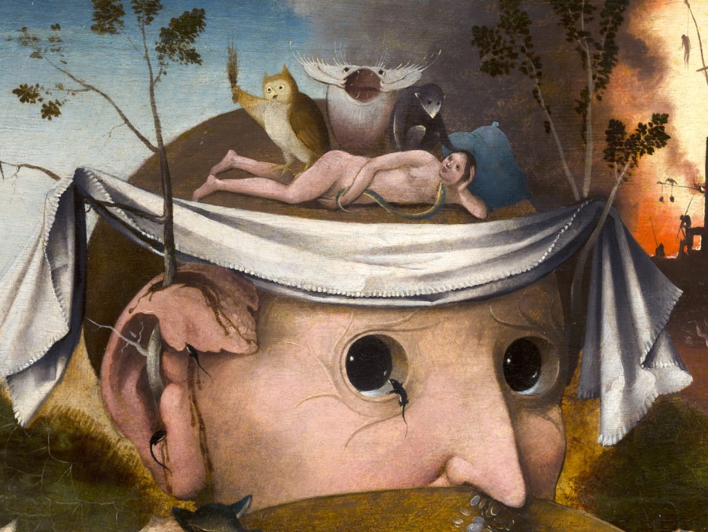 Detalle de "La visión de Tondal". La gran cabeza, Adán y el paño de pureza de Cristo