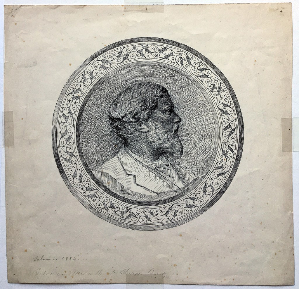 Fig. 1. Alfred Gauvin. Retrato de Philippe Burty. Tinta negra sobre papel, 250 x 260 mm. Inv. 10202