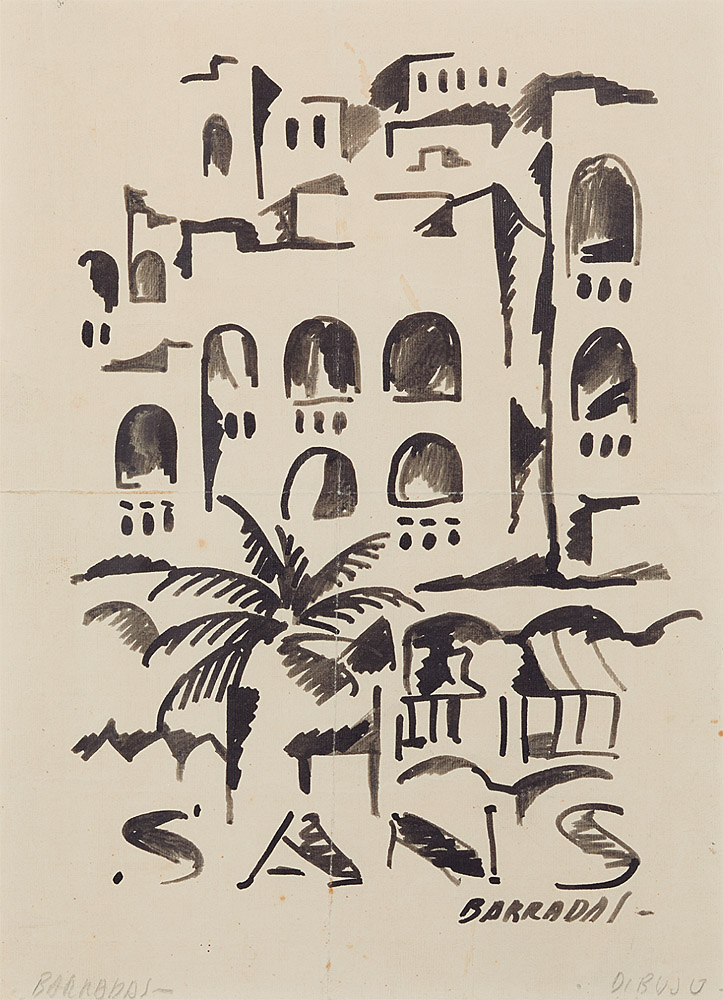 Rafael Barradas: "Paisaje de Sants (Barcelona)", 1927, dibujo, tinta china sobre papel. (Colección particular,Madrid).