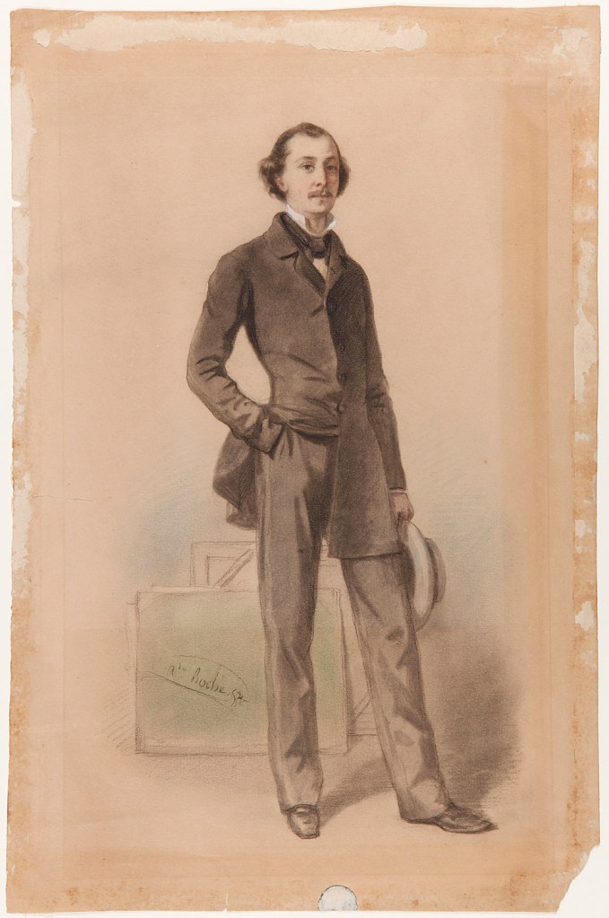 Fig. 1. Alexandre M. Roche. "Eugenio Lucas Velázquez". 1852. Lápiz, acuarela y gouache sobre papel, 460 x 300 mm. Museo Lázaro Galdiano [Inv. 14851-065]