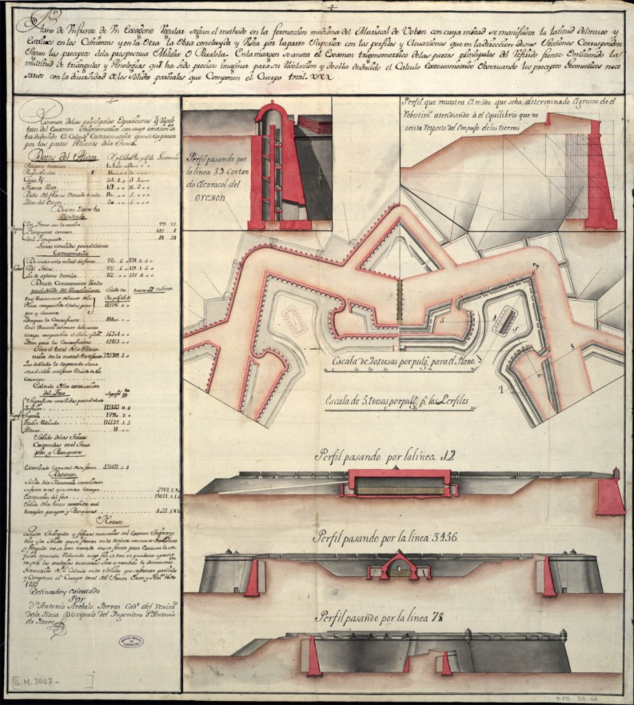 Antonio de Arévalo: Plano de un frente de un hexágono regular, 1739. AGS. MPD, 33, 066