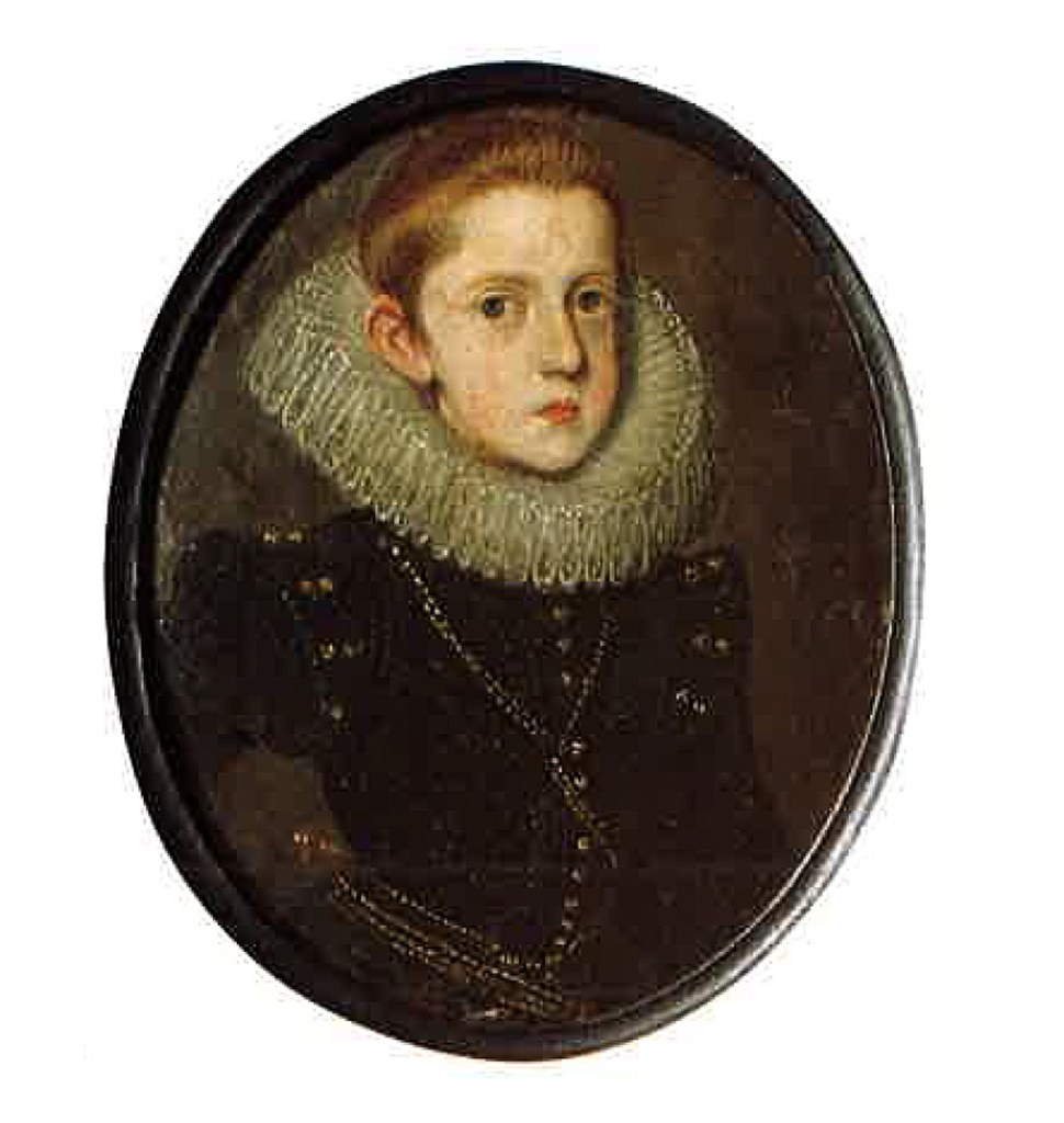 Felipe IV. Atribuido a Bartolomé González. Hacia 1615. Óleo sobre naipe, 68 x 55 mm. Inv. 3689. Museo Lázaro Galdiano