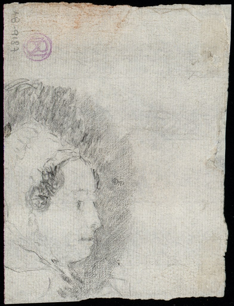 Fig. 10. ¿Francisco de Goya? Leocadia Zorrilla. Lápiz negro sobre papel verjurado, 109 x 84 mm. BNE [Dib/18/1/9187]