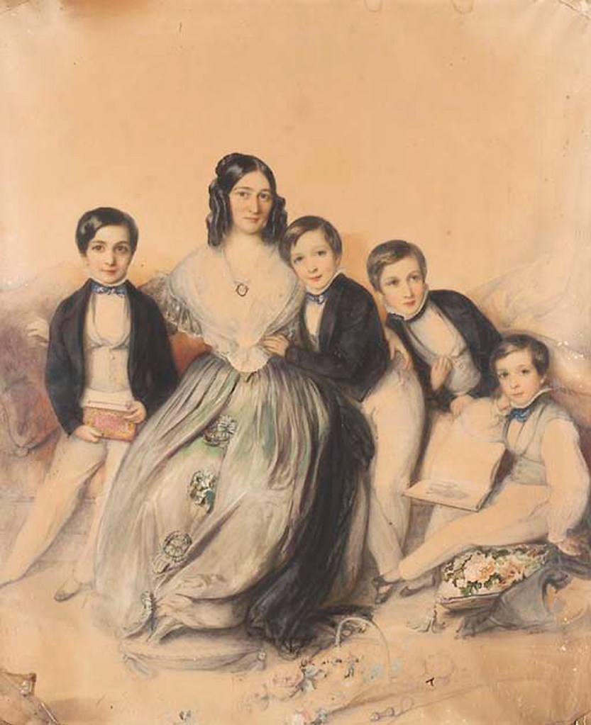 Fig. 5. Eduard Fechner. Retrato familiar. 1843. Lápiz, acuarela y clarión. 630 x 250 mm. Christie´s Paris (11-5-2004)