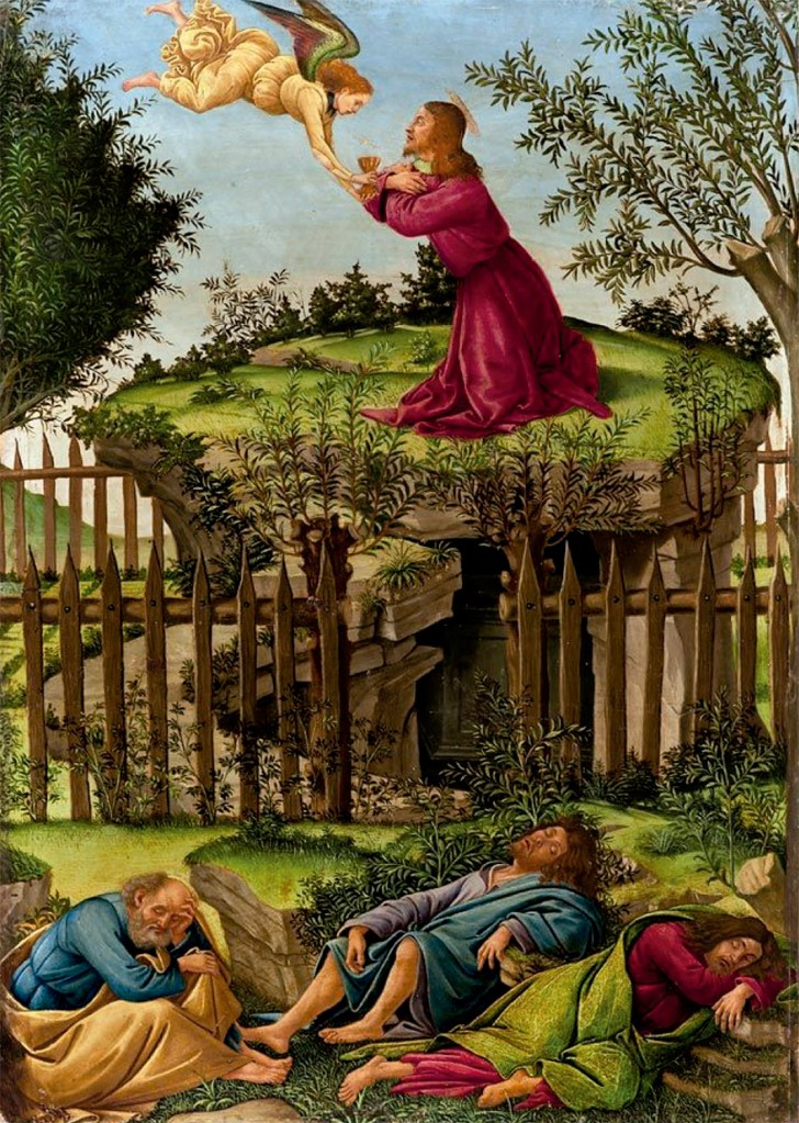 Sandro Botticelli, "Oración en el Huerto", 1498-1500. Capilla Real de Granada. 53 x 38 cm, temple sobre tabla Sandro Botticelli, "Oración en el Huerto", 1498-1500. Capilla Real de Granada. 53 x 38 cm, temple sobre tabla