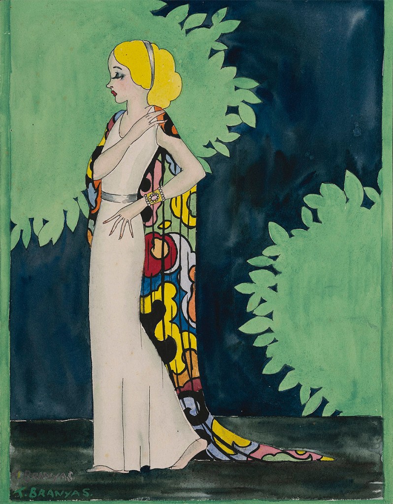 Teresa Branyas, Figurín femenino para la obra de teatro Nausica, década de 1950, plumilla y acuarela / papel. Museu Nacional d’Art de Catalunya, adquisición de la colección Agell, 1963. Foto: Museu Nacional d’Art de Catalunya, Barcelona, 2025; © Herederos de la autora