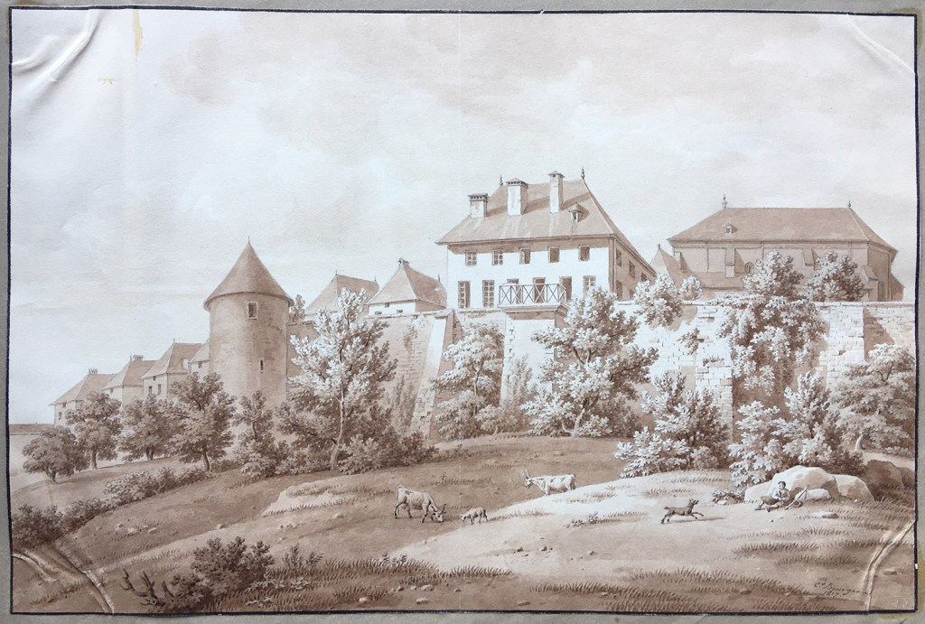 Fig. 15. Pequeña ciudad amurallada. 1817. Tinta y aguada, 253 x 379 mm. Inv. 09998