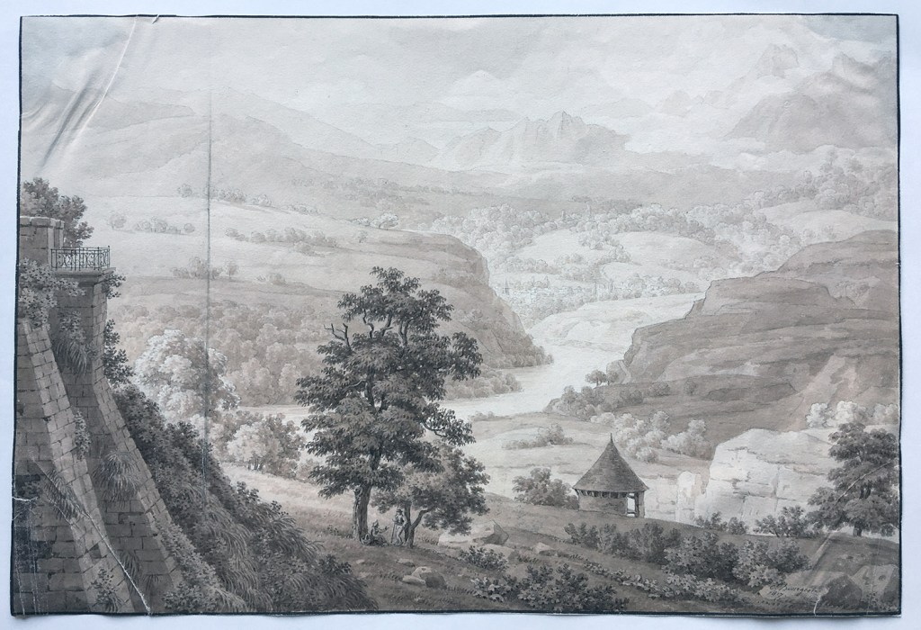 Fig. 10. Paisaje con río. 1817. Tinta y aguada, 252 x 370 mm. Inv. 09992