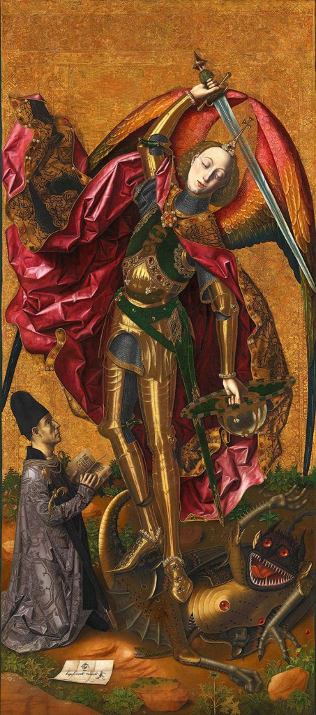 San Miguel triunfante sobre el demonio con Antoni Joan. Bartolomé Bermejo, 1468. National Gallery de Londres